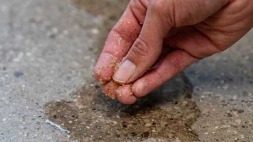 Hand feeling the sediment in water